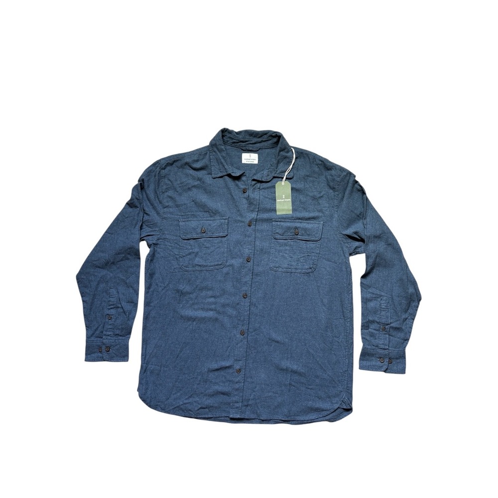 Mutual Weave Mens XL Blue‎ Heathered Cotton Flannel Button Down Work Shirt NWT